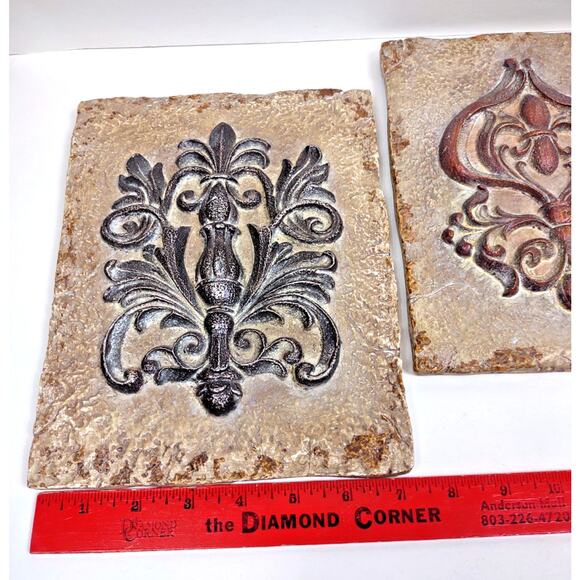 Southern Living at Home Decorative Stone Wall Plaques Fleur De Lis Tile 3 Pcs - Picture 9 of 9